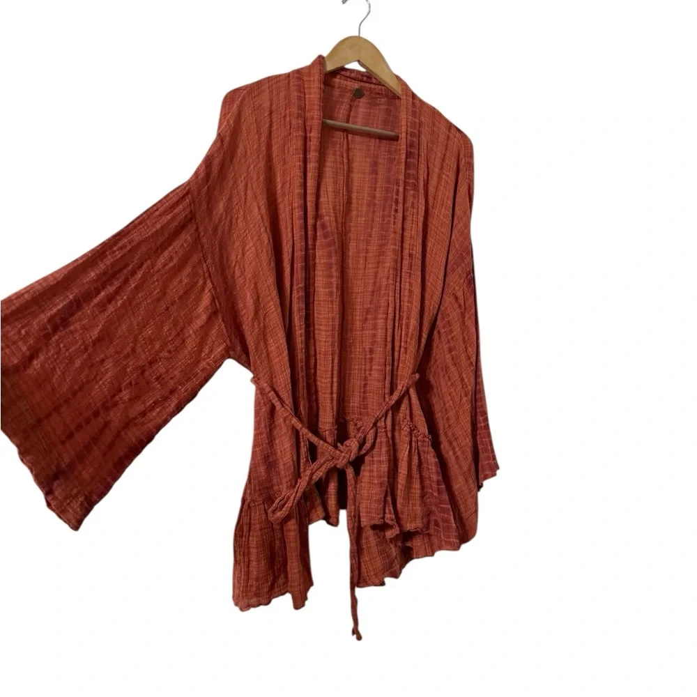 FREE PEOPLE Sasha Tie Dye Cotton Wrap Belted Kimono Cover Up